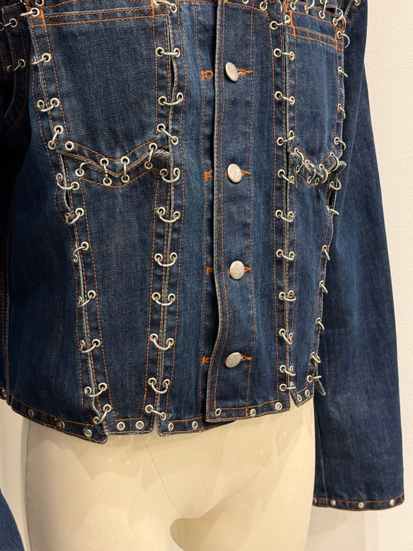 2000s Jean Paul Gaultier pierced patchwork denim jacket