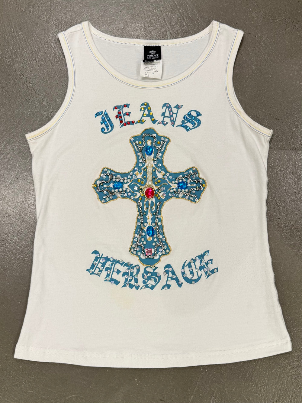 2000s Versace embellished stones cross tank top