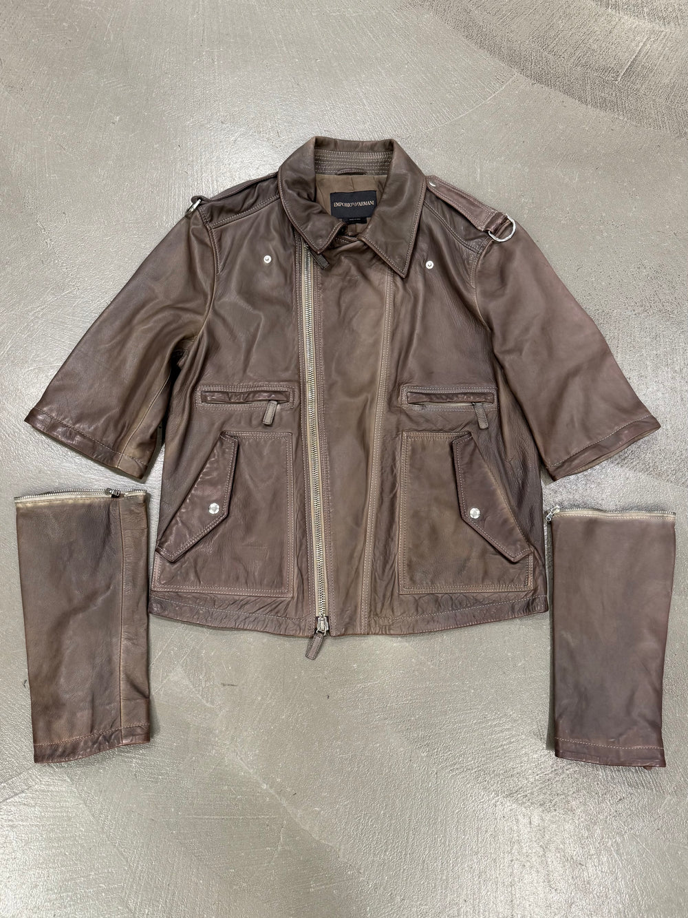 2010s Emporio Armani sample modular asymmetrical biker leather jacket