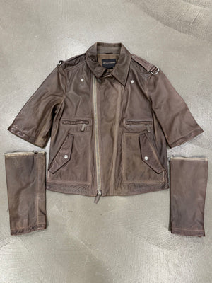 2010s Emporio Armani sample modular asymmetrical biker leather jacket