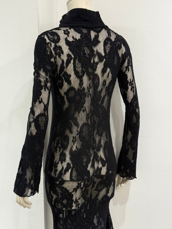 2000s Roberto Cavalli black lace mermaid dress