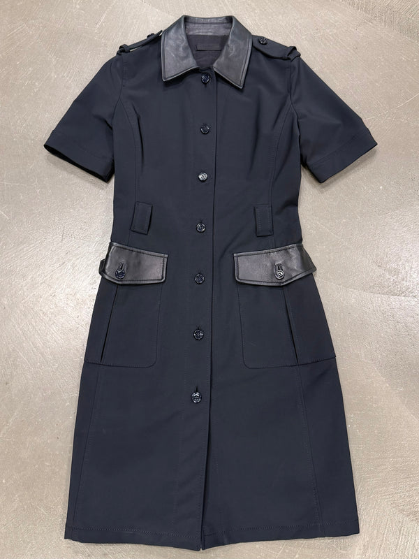 1990s Prada nylon midi dress with leather details