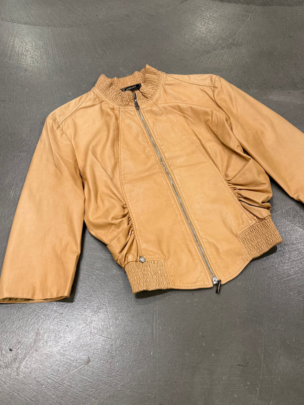 2000s Gianni Versace cropped leather bomber jacket