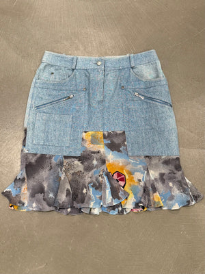 S/S2004 Christian Dior by John Galliano denim silk patchwork mini skirt