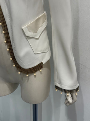 2005 Roberto Cavalli gold chain pearl trim jacket