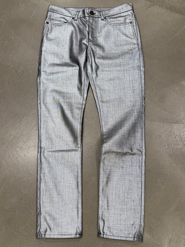 2018 Saint Laurent “D02” metallic silver slim fit pants