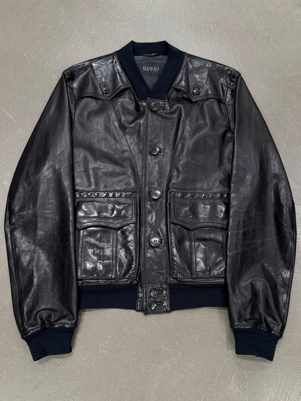 2000s Gucci cargo leather bomber jacket
