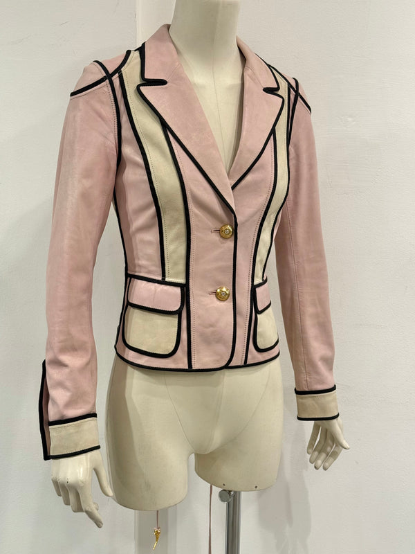 2000s Roberto Cavalli fitted pink leather jacket