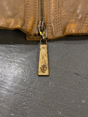 2000s Roberto Cavalli leather jacket with golden accents