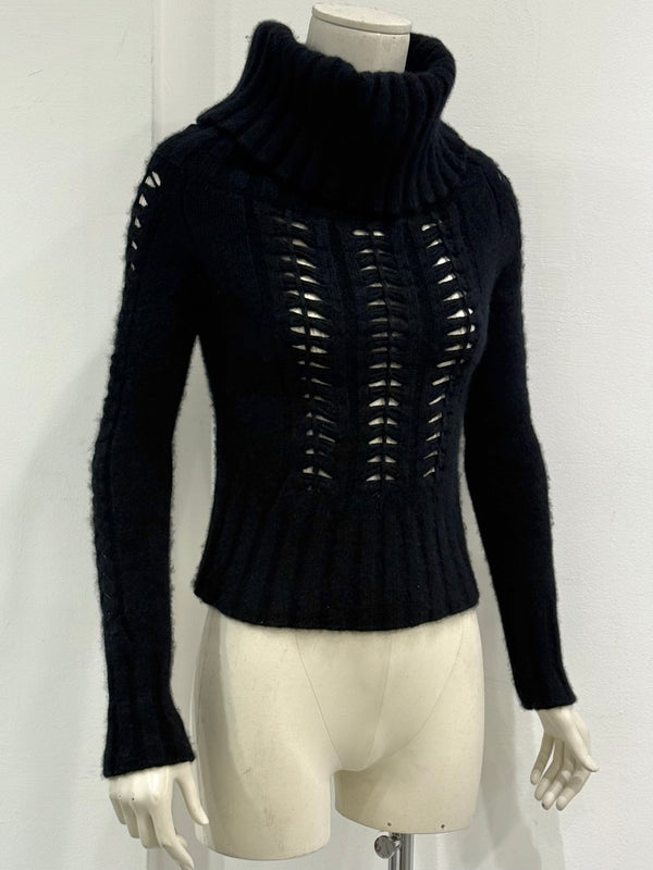 2000s Gianni Versace exaggerated high neck cropped cut-out knit