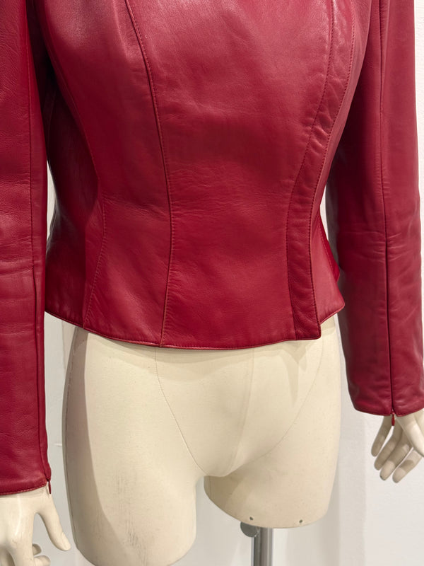 2000s Mugler red leather strap jacket