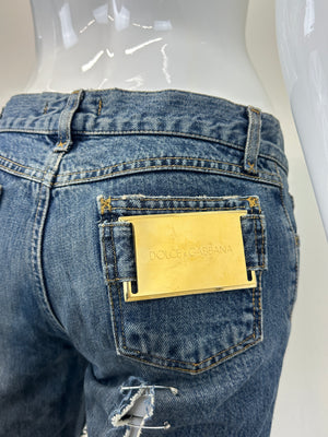S/S 2001 Dolce & Gabbana safety pin punk jeans with broches