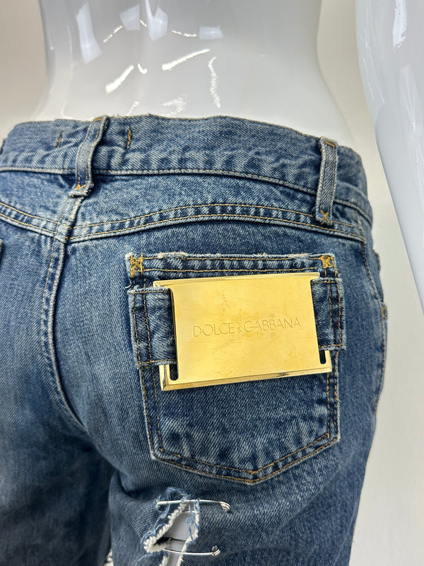 S/S 2001 Dolce & Gabbana safety pin punk jeans with broches