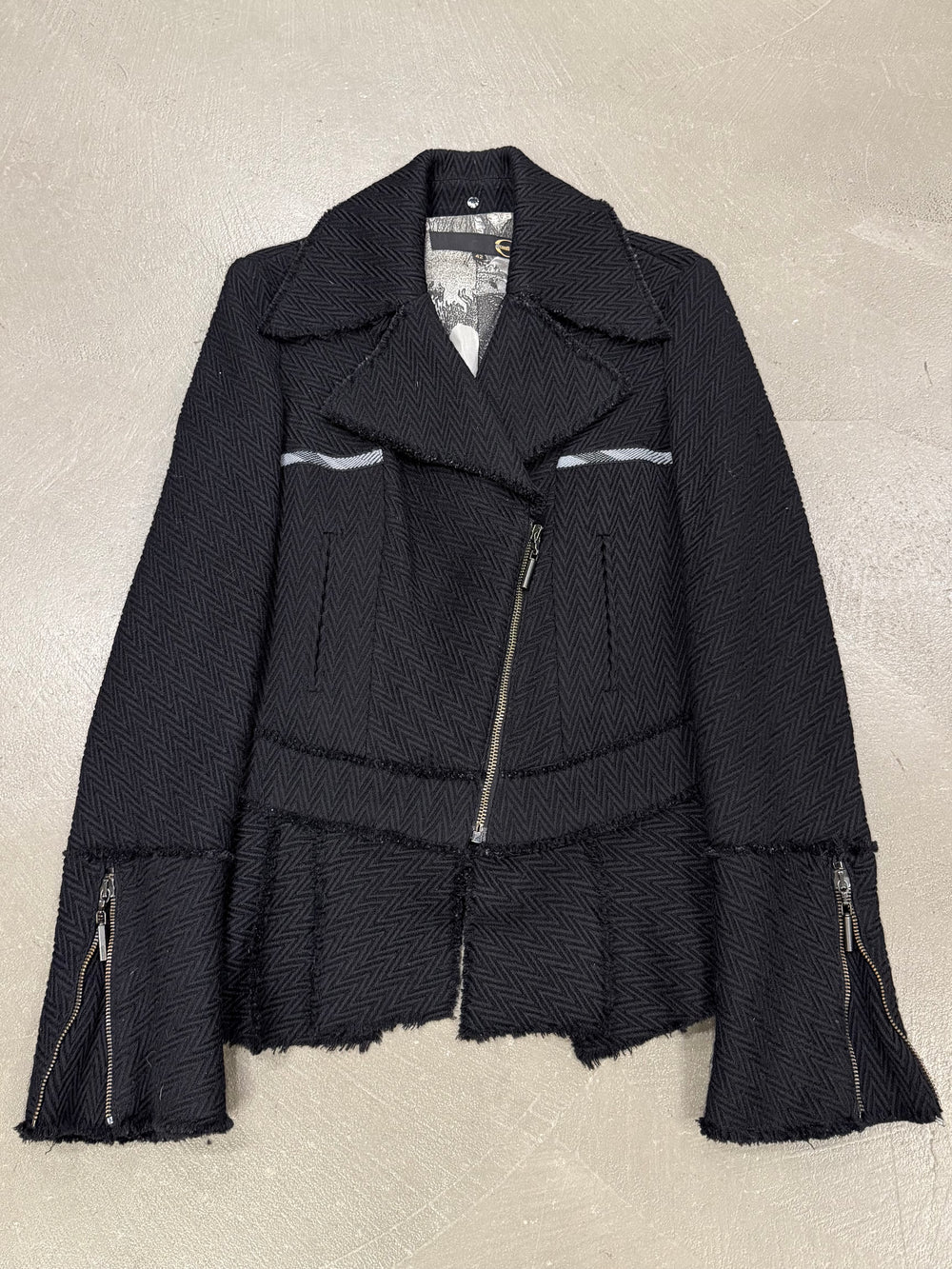 Cavalli frayed asymmetric jacket