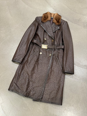 2000s Gianni Versace Couture ostrich embossed leather coat