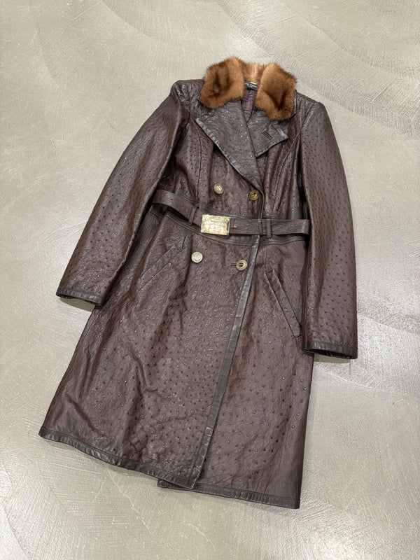 2000s Gianni Versace Couture ostrich embossed leather coat