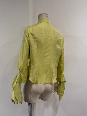 2000s Roberto Cavalli lime green silk shirt with flared cuffs