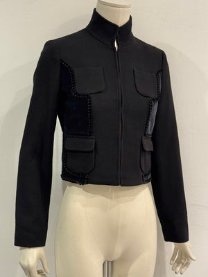 2000s Roberto Cavalli velvet trim cropped military jacket