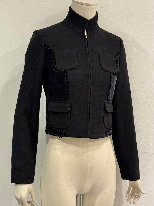 2000s Roberto Cavalli velvet trim cropped military jacket