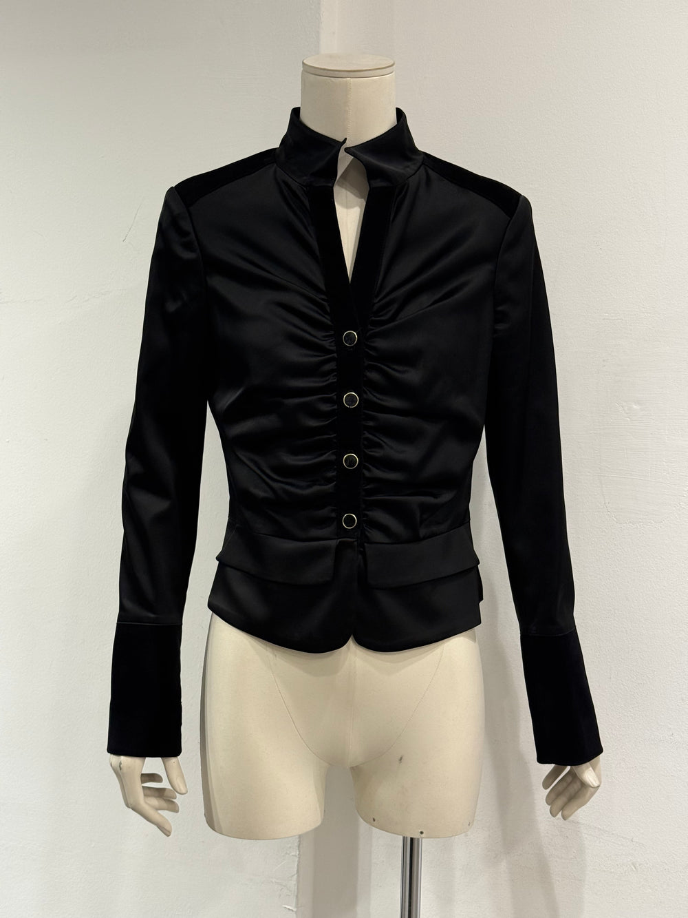 2000s Roberto Cavalli ruched velvet trimmed jacket
