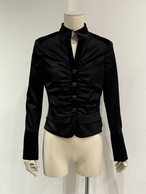2000s Roberto Cavalli ruched velvet trimmed jacket