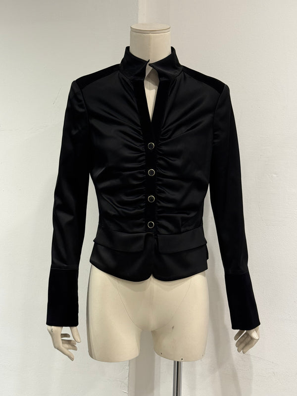 2000s Roberto Cavalli ruched velvet trimmed jacket