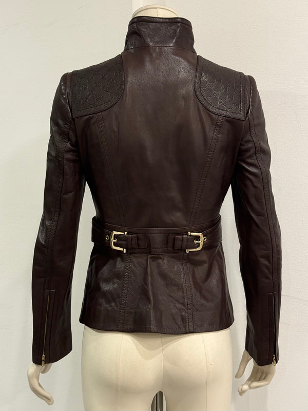 2000s Gucci monogram military leather jacket