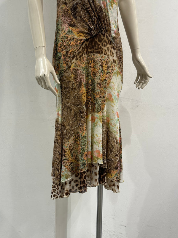 2000s Roberto Cavalli animal print patchwork dress