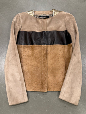2010 Gucci By Frida Giannini ostrich leather color block jacket