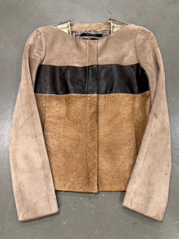 2010 Gucci By Frida Giannini ostrich leather color block jacket