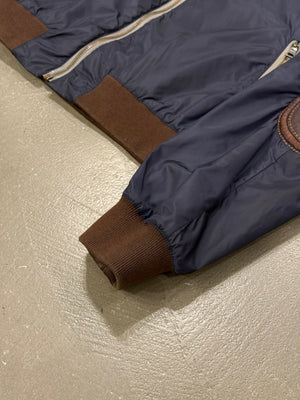 2000s Prada bomber nylon jacket with contrast elbow leatherpatch detailing