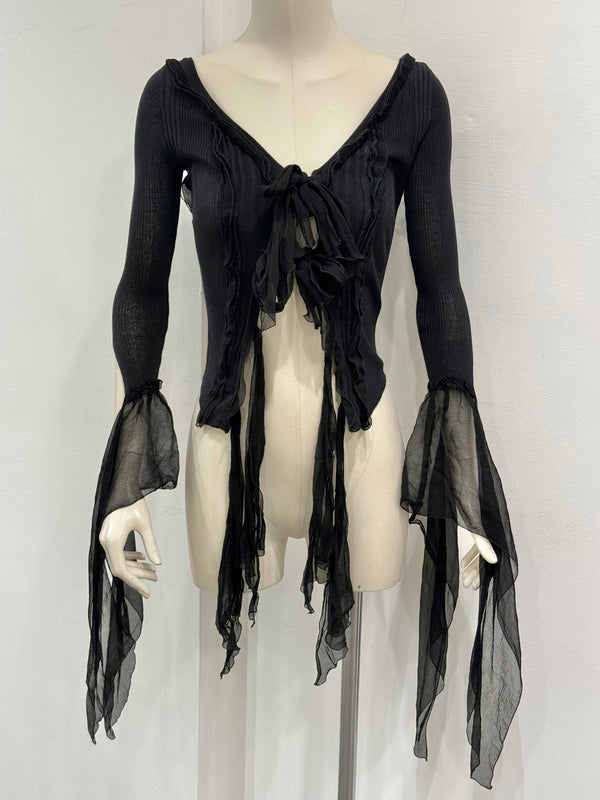 2000s Jean Paul Gaultier sheer ribbon-tie corset blouse