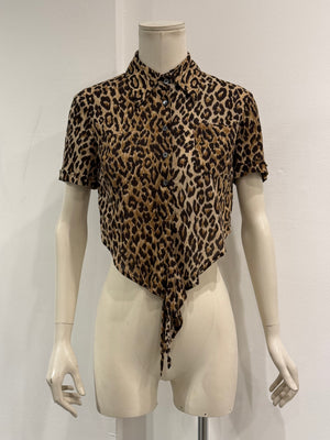 Dolce & Gabbana waist-tie detail leopard print shirt