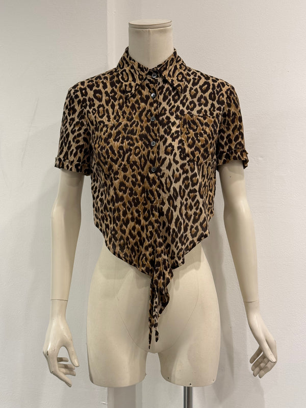 Dolce & Gabbana waist-tie detail leopard print shirt