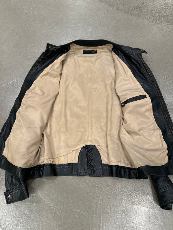 2000s Roberto Cavalli paneled leather jacket