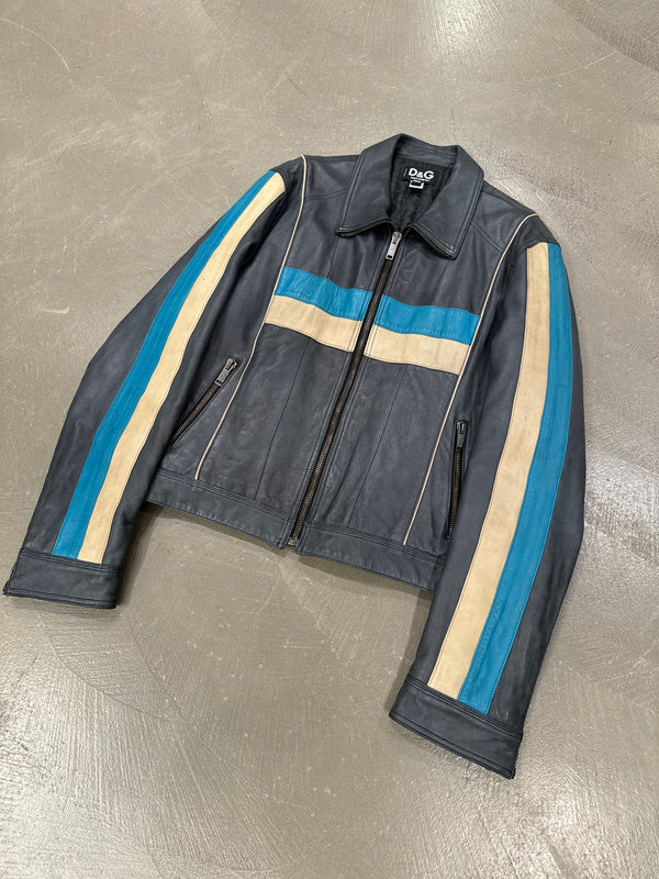 S/S2001 Dolce & Gabbana Striped Calfskin Leather Racing Jacket