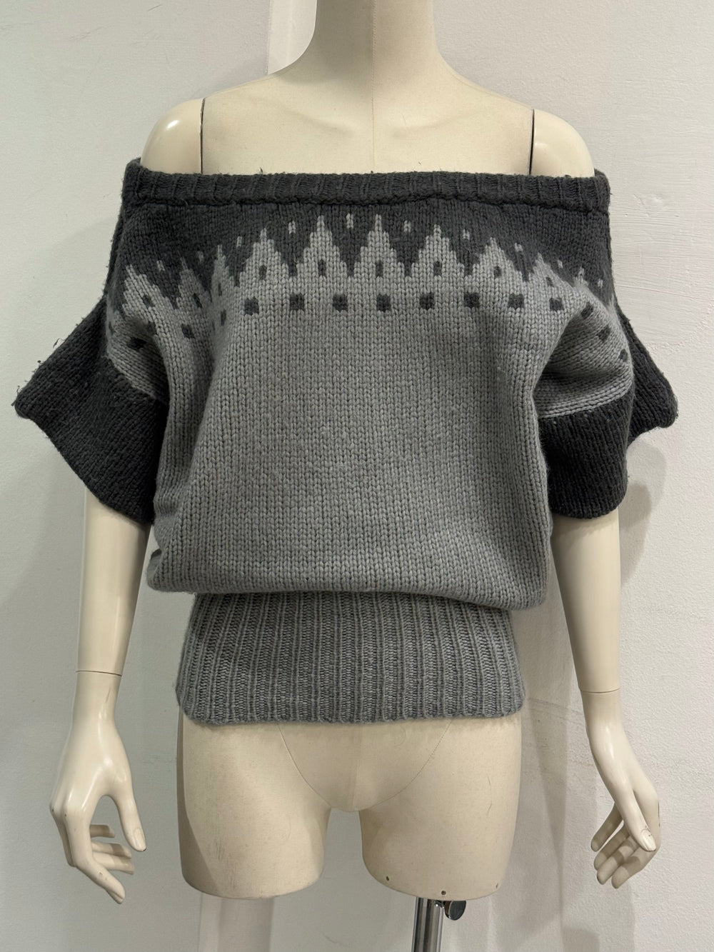 1990s Marithe Francois Girbaud off shoulder fair isle jumper