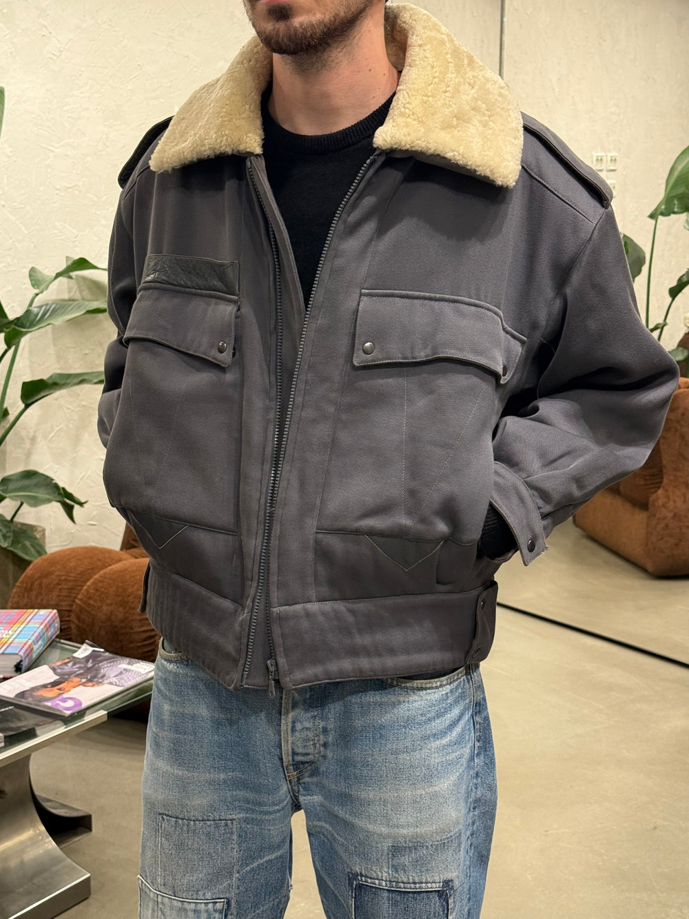 1980s Claude Montana flight avaitor shearling jacket