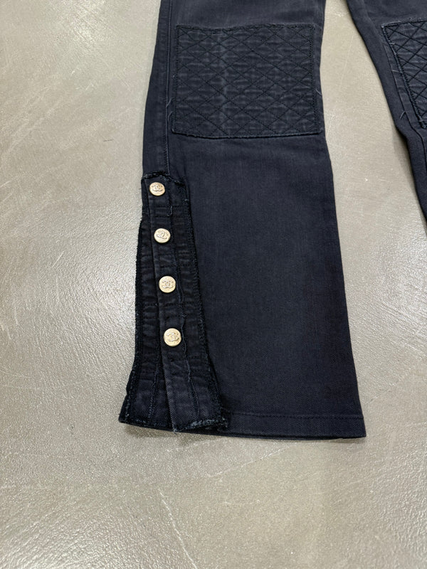 2000s Chanel black distressed patchwork jeans