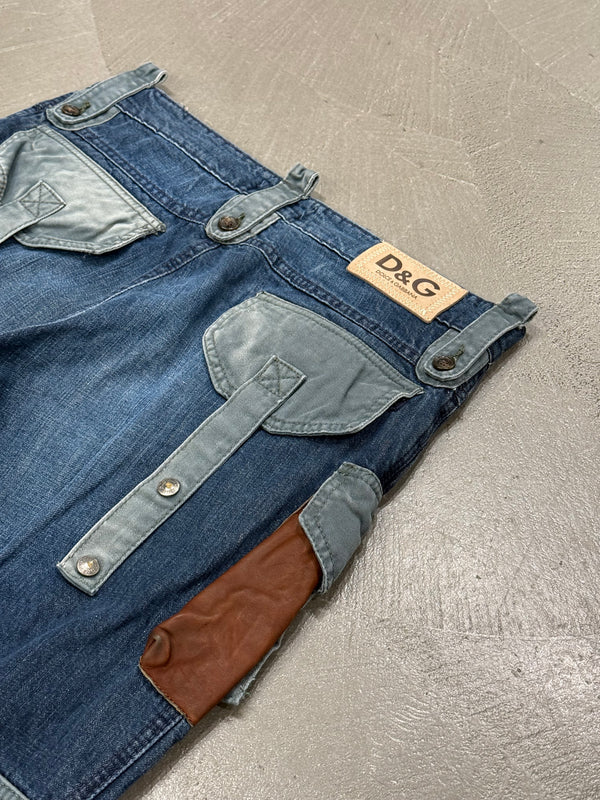 2000s Dolce & Gabbana patchwork multi-pocket cargo jeans