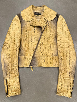 A/W2000 Roberto Cavalli crocodile embossed cropped leather jacket