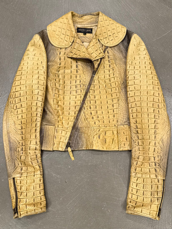 A/W2000 Roberto Cavalli crocodile embossed cropped leather jacket