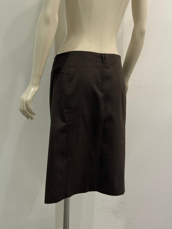 2004 YVES Saint Laurent brown leather double-row button skirt