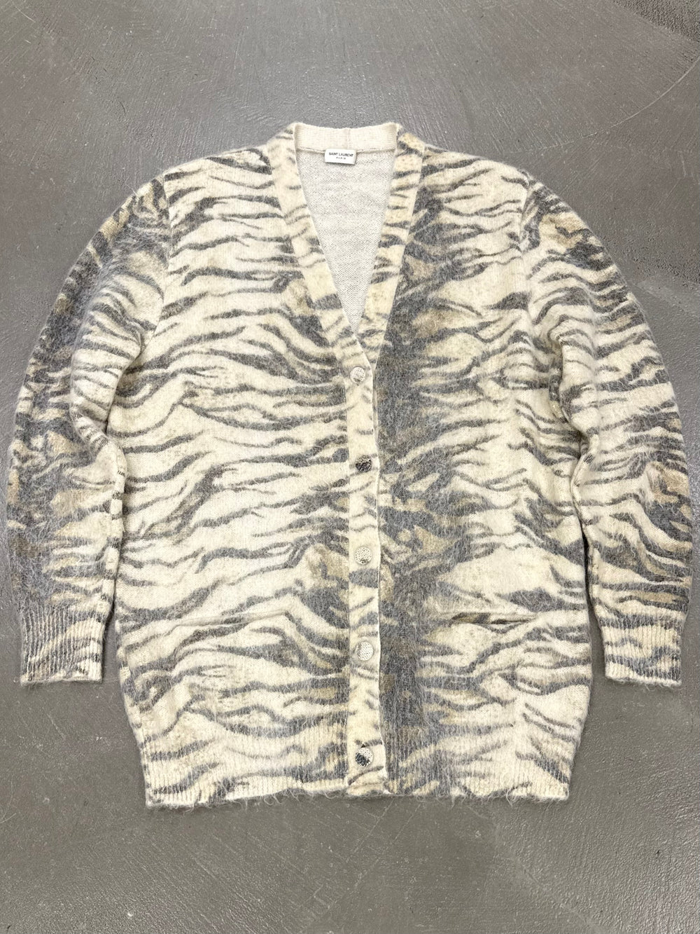 2015 Saint Laurent by Hedi Slimane tiger mohair knit cardigan