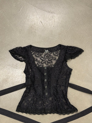 2000s Dolce & Gabbana lace tie-waist floral corseted blouse