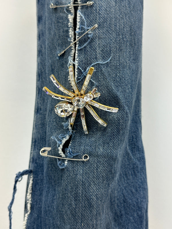 S/S 2001 Dolce & Gabbana safety pin punk jeans with broches