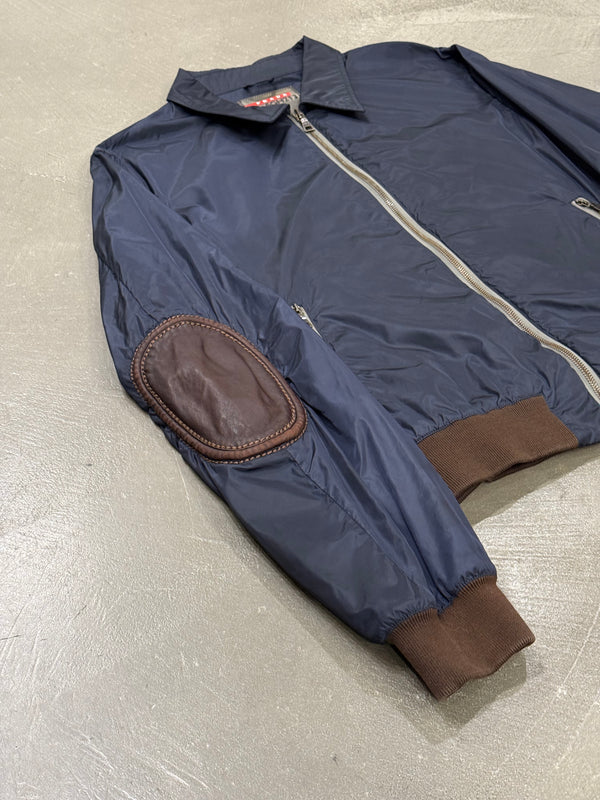 2000s Prada bomber nylon jacket with contrast elbow leatherpatch detailing