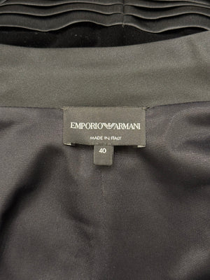 2022 Emporio Armani velvet napoleon jacket with feather trim