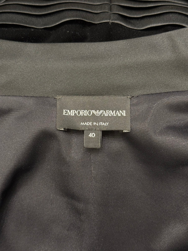 2022 Emporio Armani velvet napoleon jacket with feather trim