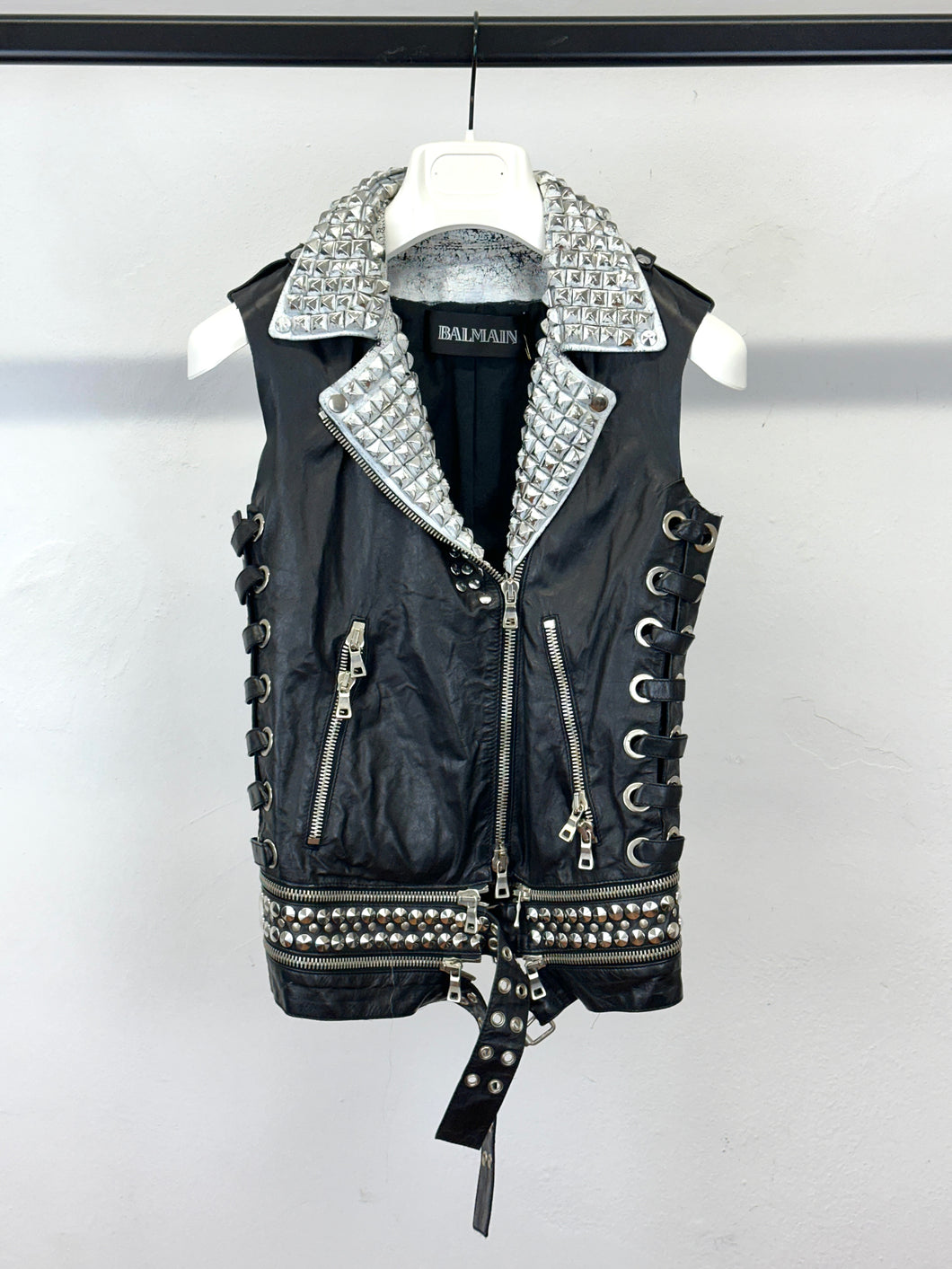 S/S2011 Balmain by Decarnin leather metal studded biker vest